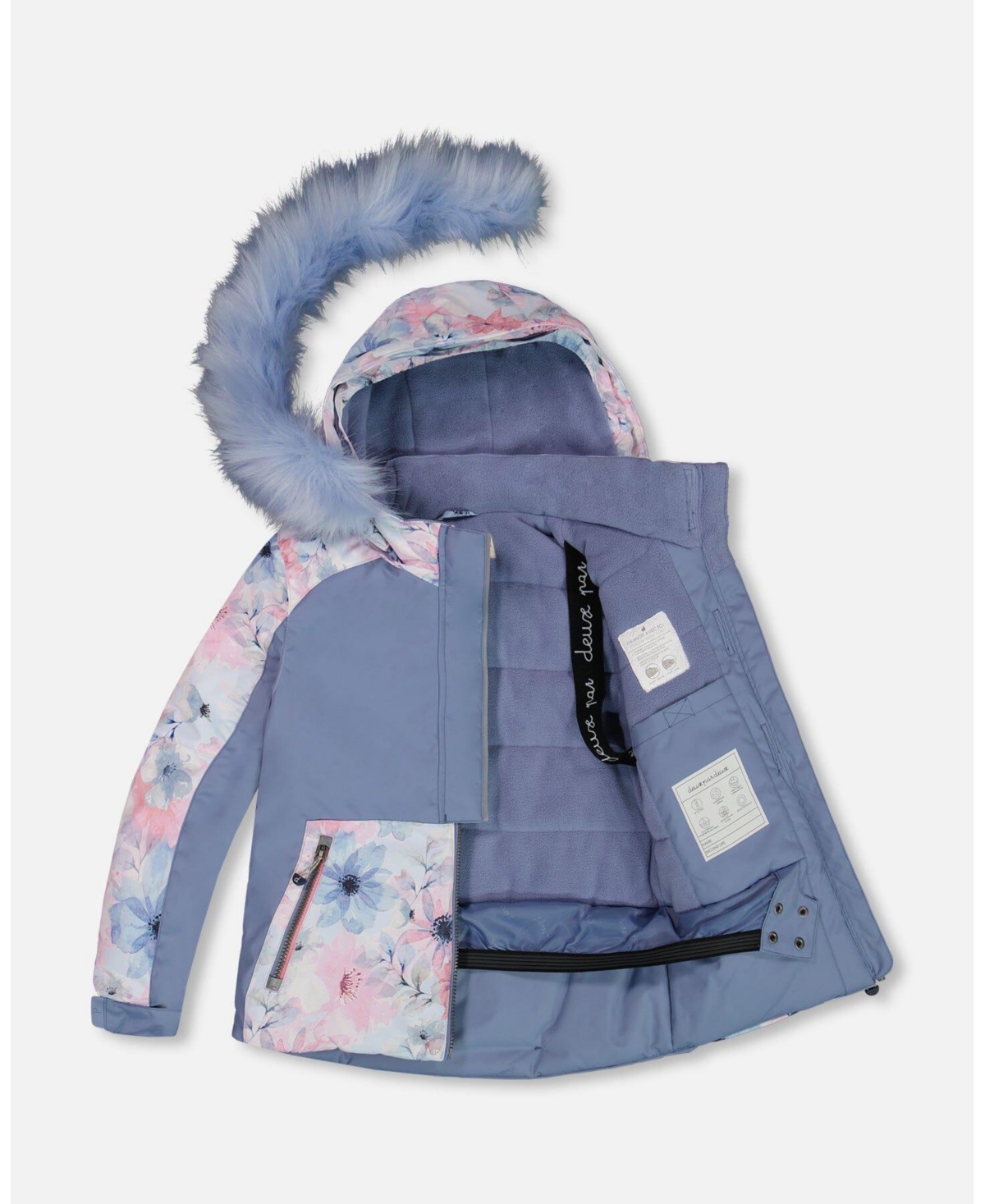 Deux par Deux Big Girls Two Piece Snowsuit- Printed watercolor blue flowers