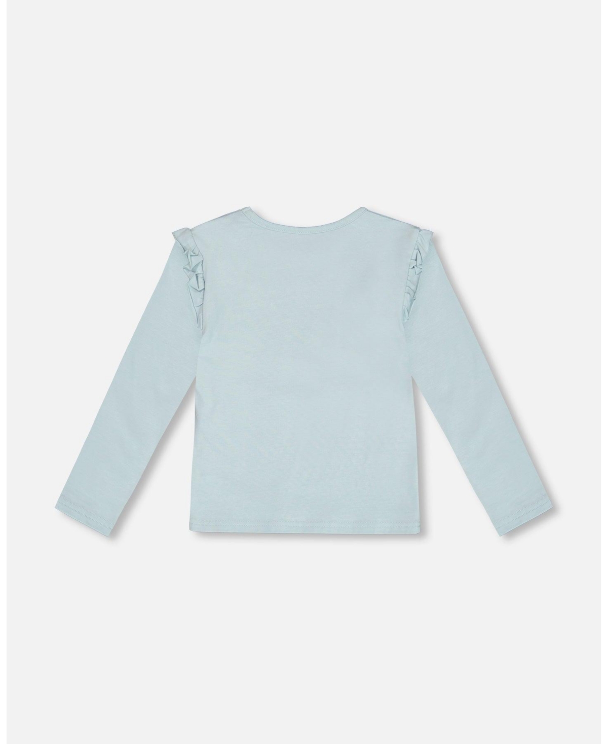 Deux par Deux Big Girls Organic Cotton T-Shirt With Frill- Light blue