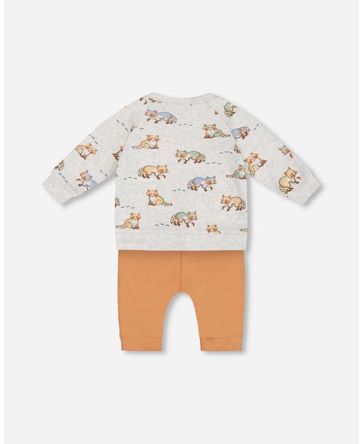 Deux par Deux Baby Boys Baby Organic Cotton Top And Pant Set Beige Mix Printed Racoon And Hazel - Beige mix printed raccon and hazel
