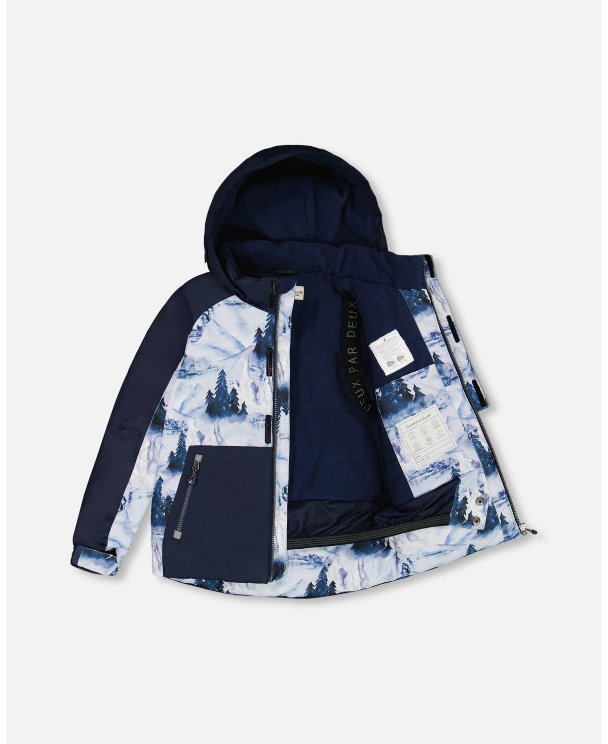 Deux par Deux Big Boys Two Piece Snowsuit- Navy blue watercolor pine print