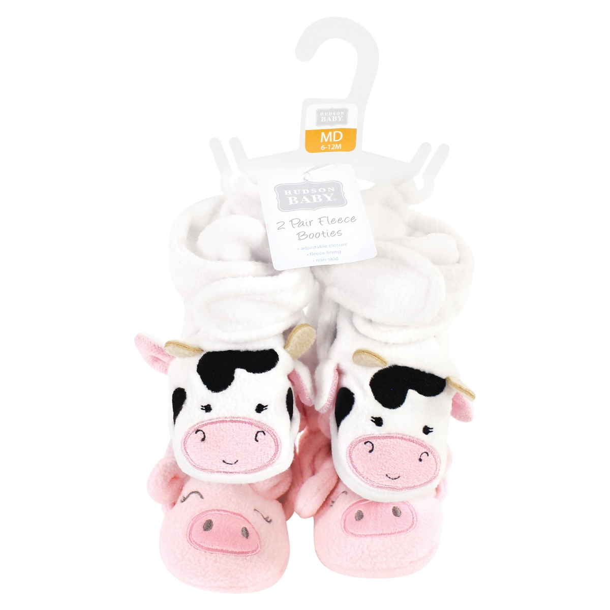 Hudson Baby Baby Girls Cozy Fleece Booties, 0-6 Months - Cow pig