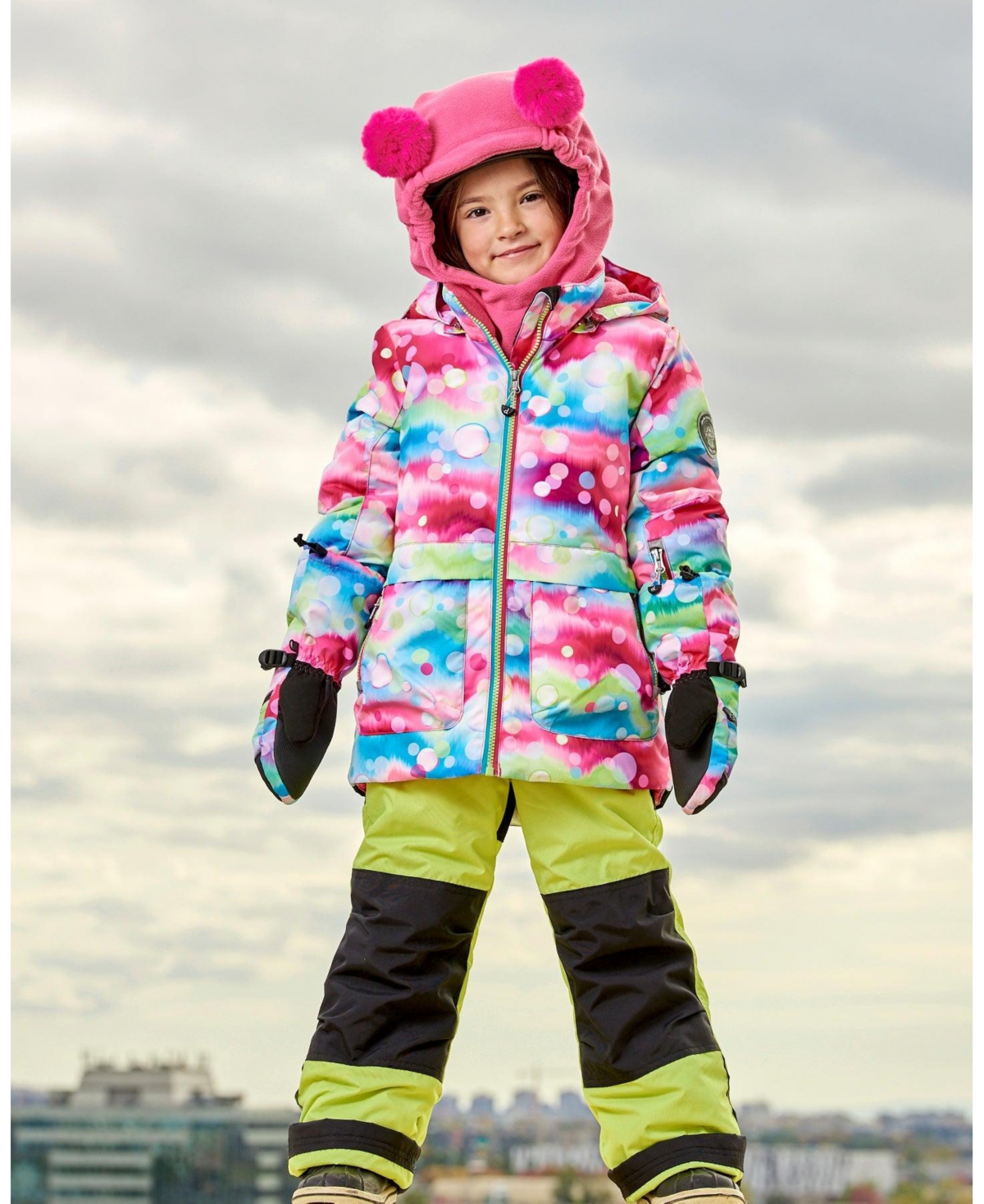 Deux par Deux Big Girls Two Piece Snowsuit Printed Bubbles And Lime - Printed bubbles and lime