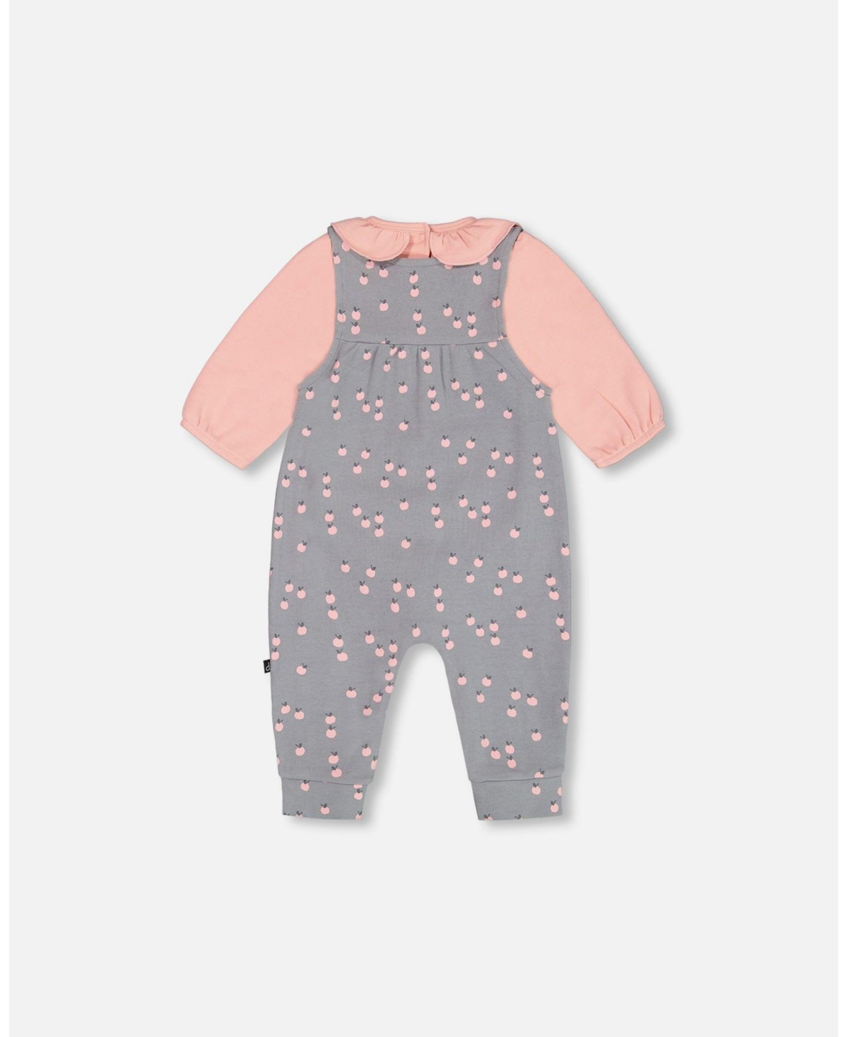 Deux par Deux Baby Girls Baby Organic Cotton Onesie And Printed Overall Set Gray With Apples