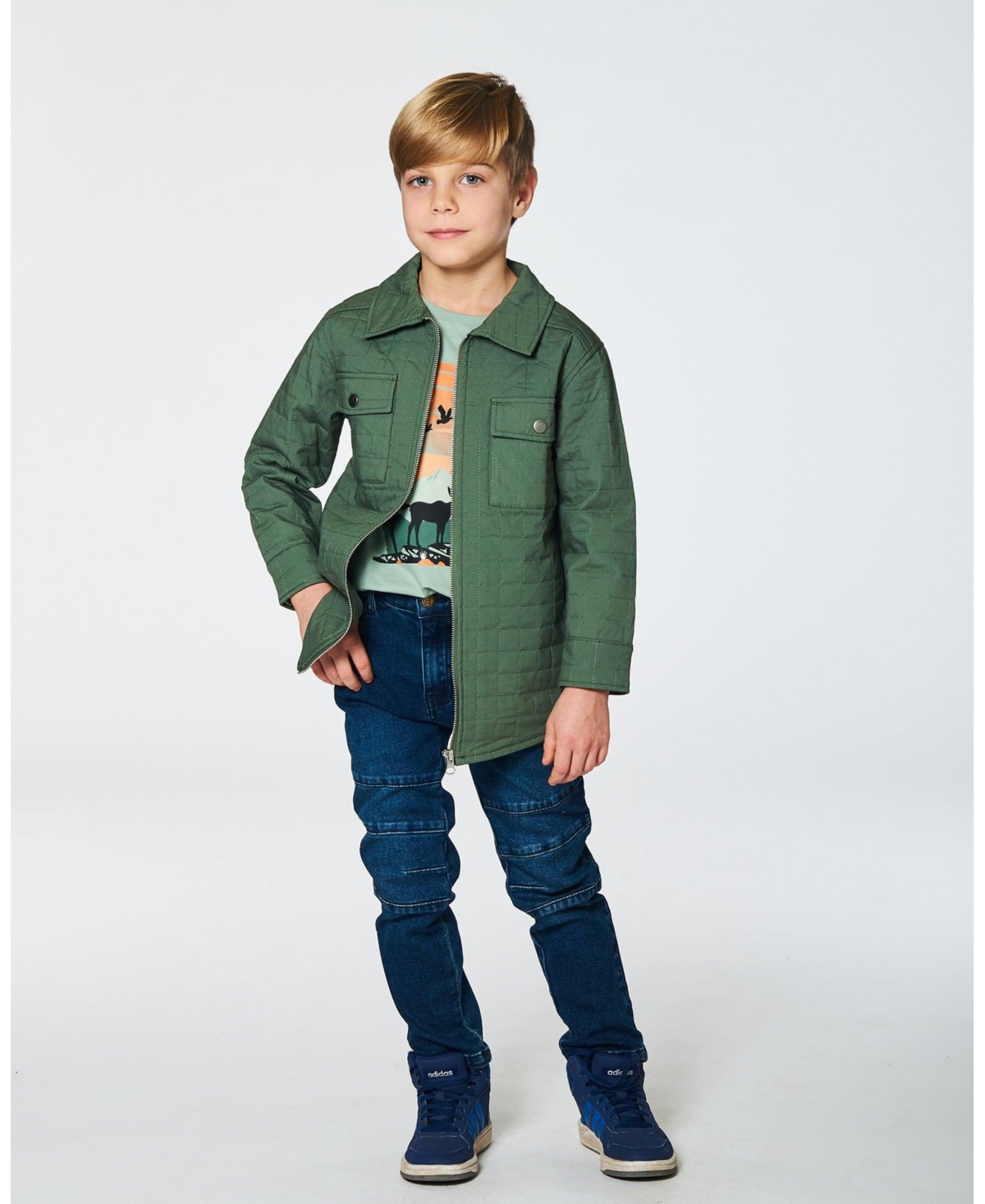 Deux par Deux Big Boys Quilted Canvas Overshirt With Pockets- Forest green