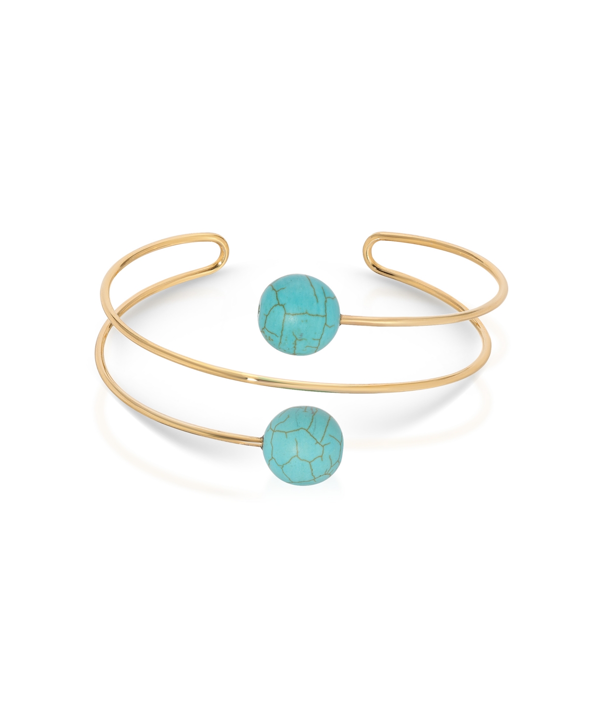 Turquoise Bead 18k Gold Plated Wire Cuff Bracelet - Turquoise