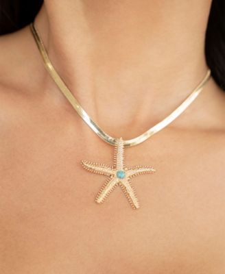 Turquoise Starfish Pendant Herringbone Chain Necklace