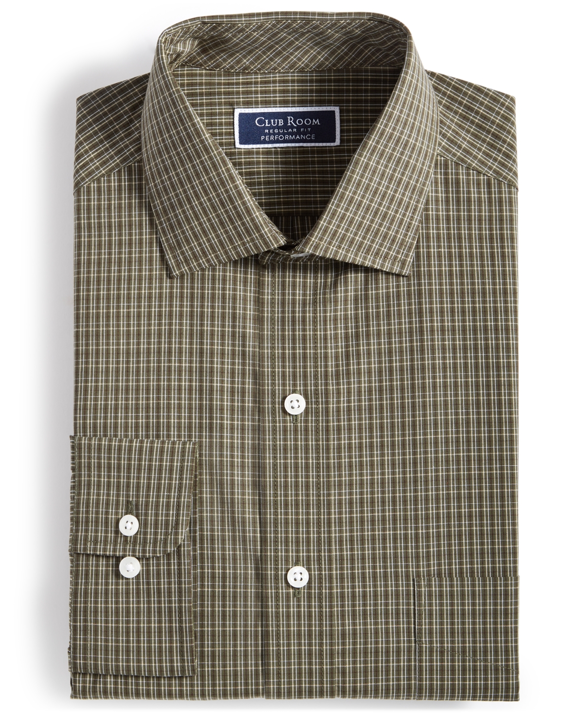 Club Room Men's Nano Check Dress Shirt, Created for Macy's -khaki