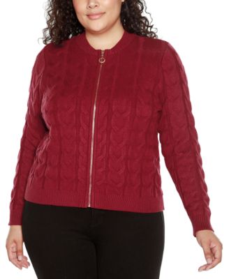 Black Label Plus Size Zip Cable Sweater