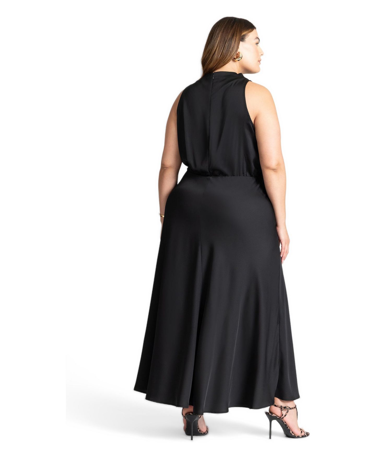 Женское платье ELOQUII Draped Satin Maxi, цвет: Чёрный оникс — фото 2