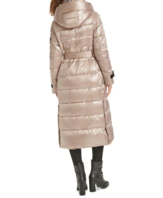 Women's Shine Hooded Belted Puffer Coat