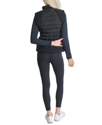 Women's Horizontal Channel Quilted Mock Neck Puffer Vest with Sherpa