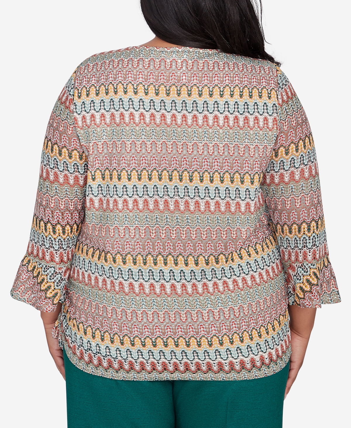 Alfred Dunner Plus Size Emerald Isle Spliced Texture Drawstring Hem Top