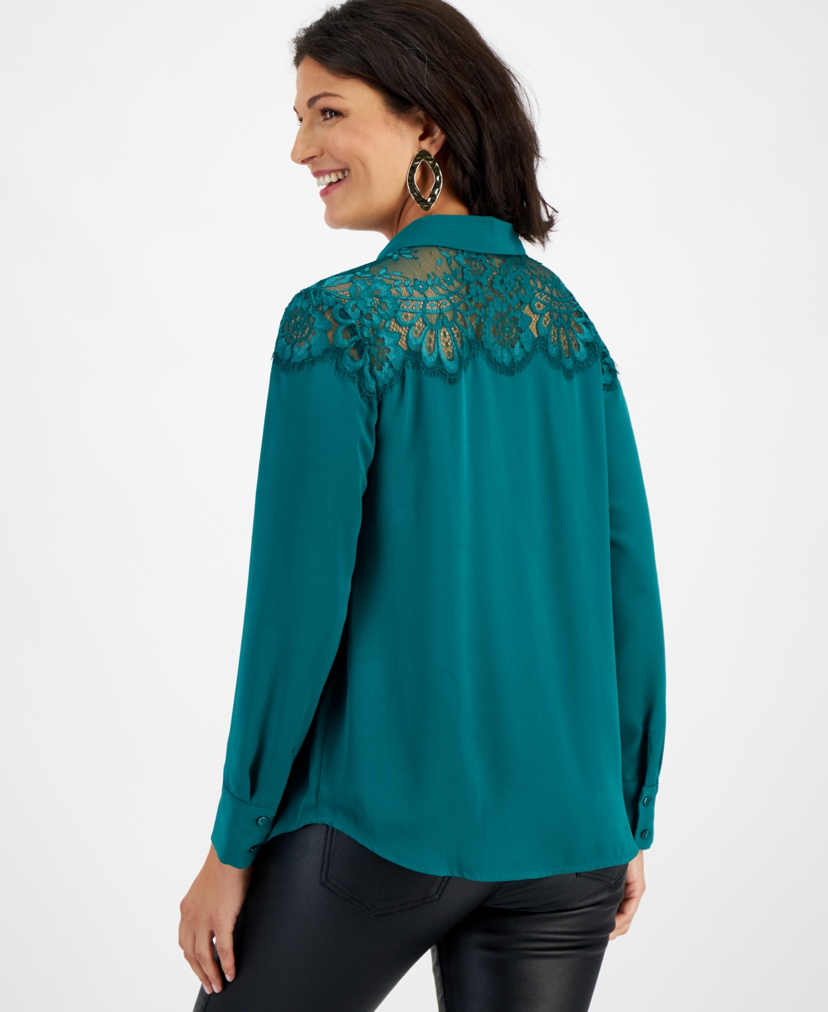 I.n.c. International Concepts Women's Lace-Top Button-Up Shirt, Created for Macy's