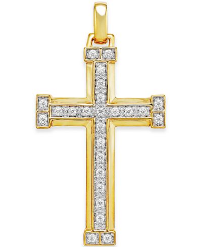 Men's Diamond Cross Pendant (3/8 ct. t.w.) in 10k Gold - Necklaces ...