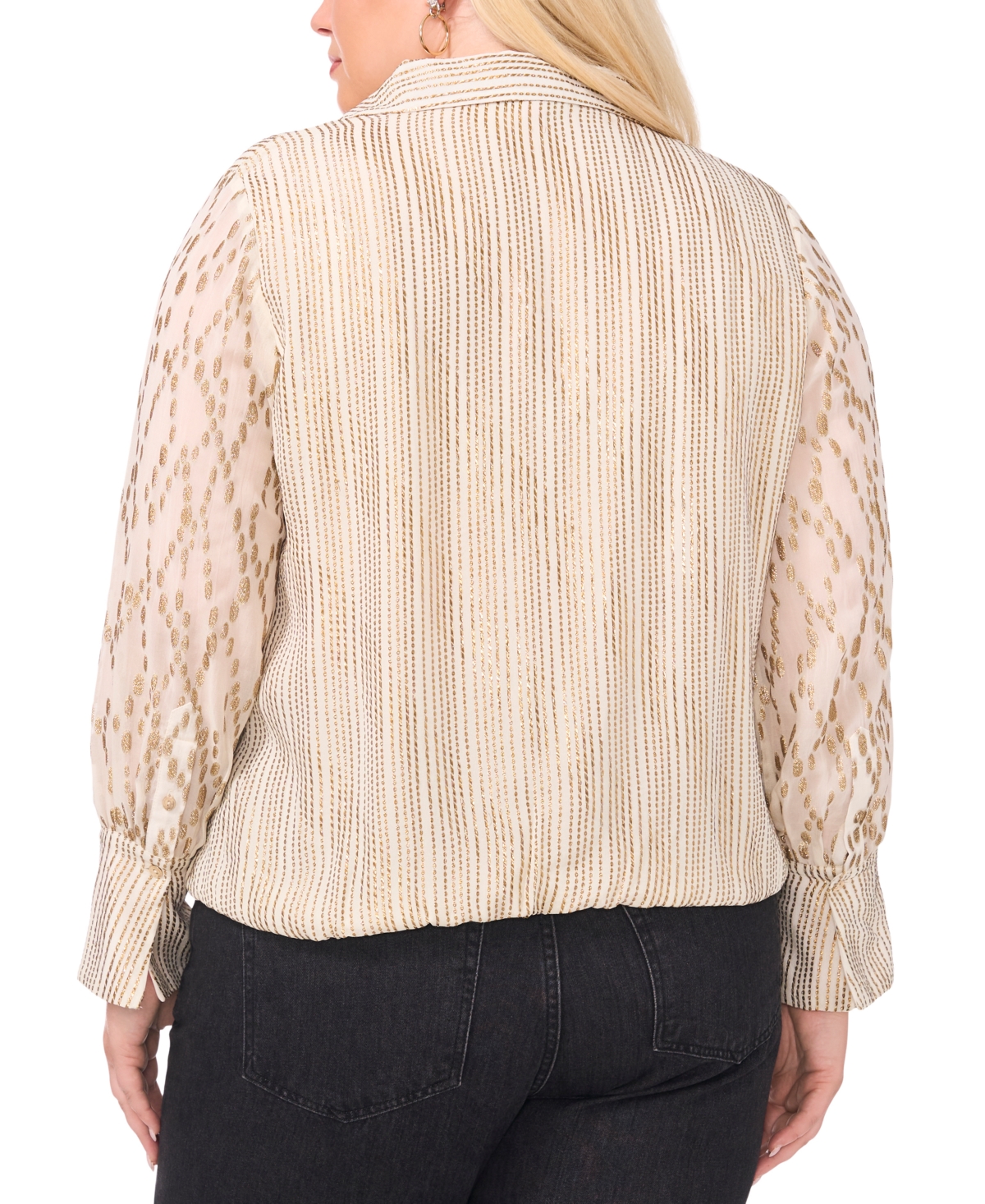 Vince Camuto Plus Size V-Neck Collared Long-Sleeve Blouse