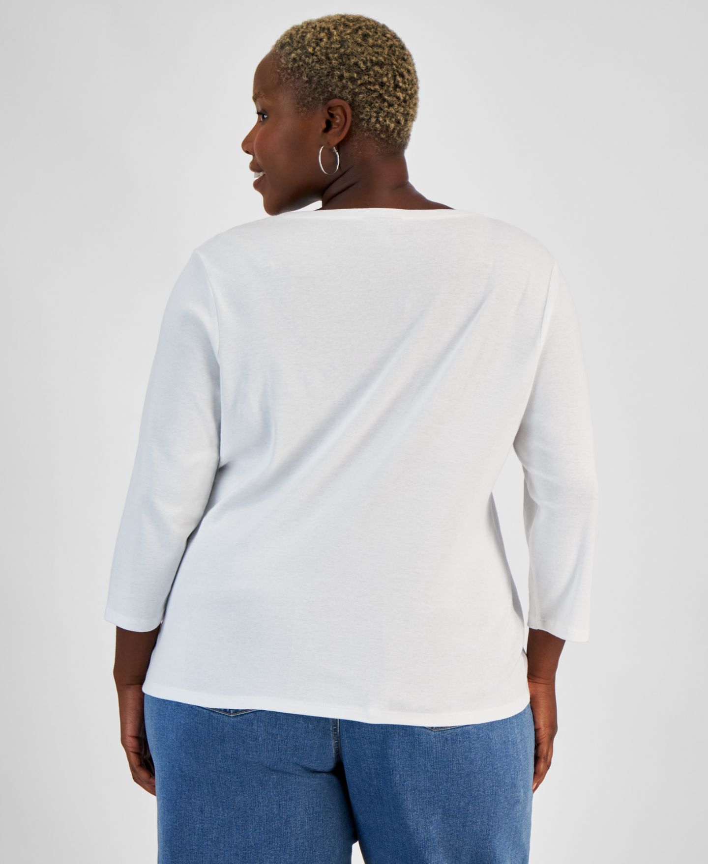 Женская футболка Style & Co Plus Size 3/4-Sleeve Henley, цвет: Яркий белый — фото 2