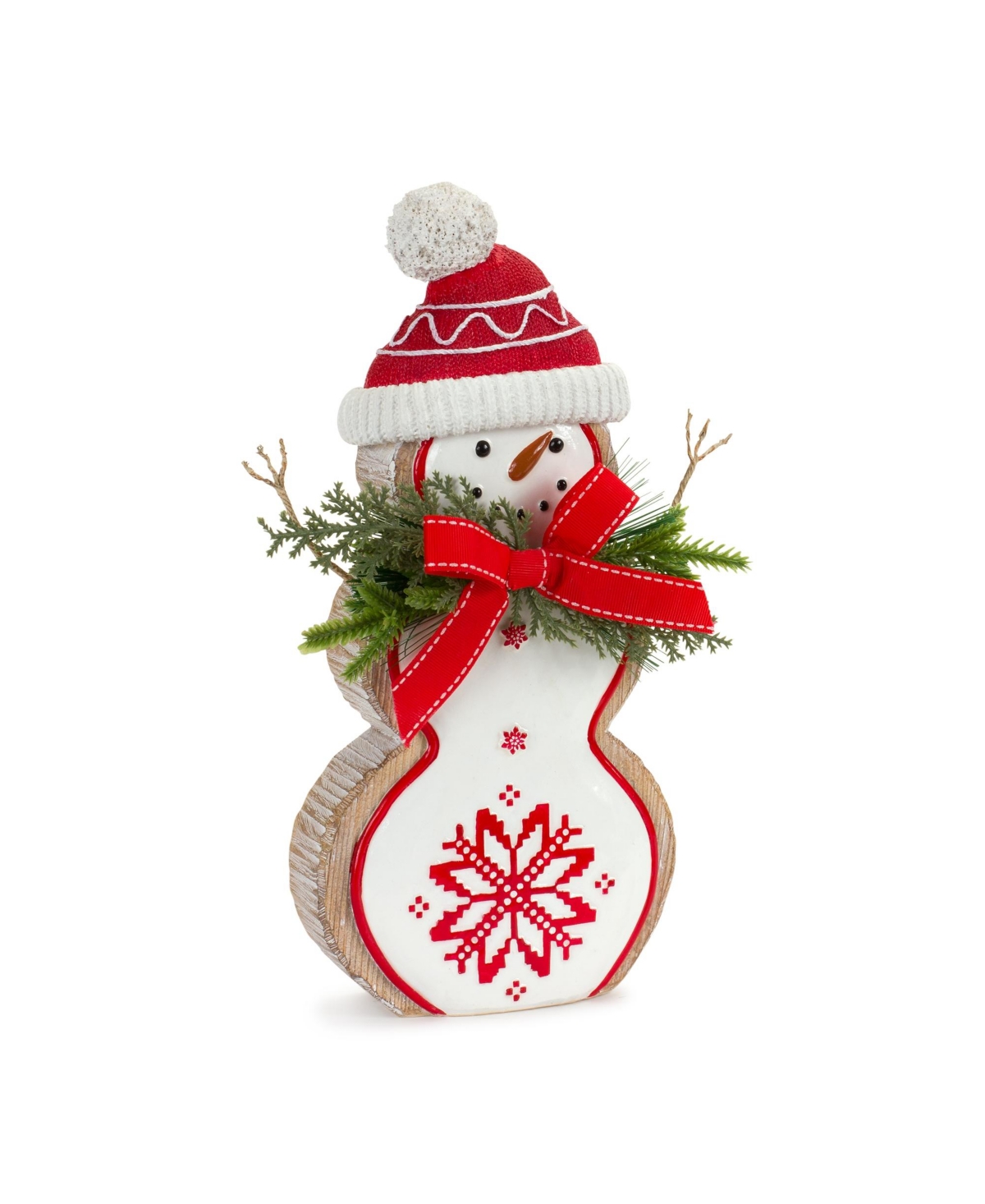 Slickblue Nordic Snowflake Snowman Figurine with Pine Bow Accent (Set of 2)