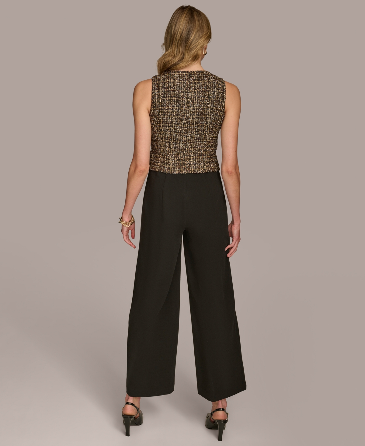 Donna Karan Women's Tweed-bodice Wide-leg Jumpsuit In Elderberry