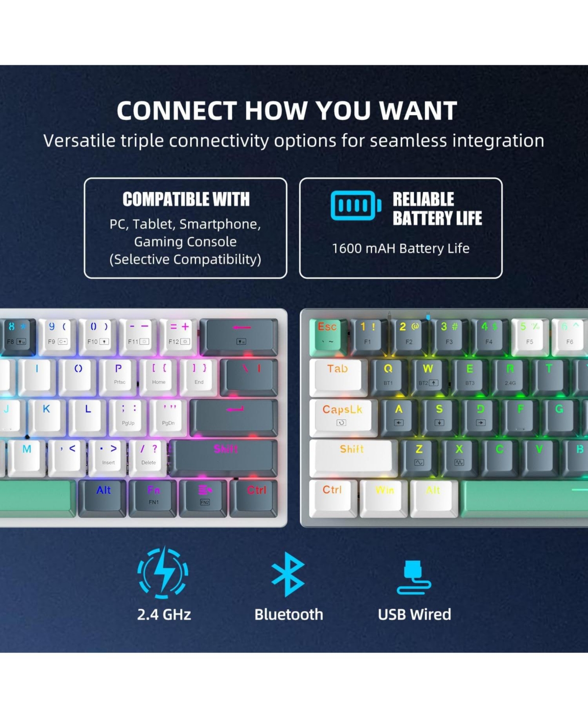 Machineke Machenike K500-B61W 60% Wireless Mechanical Gaming Keyboard, 61 Keys Ultra-Compact Hot Swappable Linear Red Switch, Dynamic Rgb Backlit, Ant