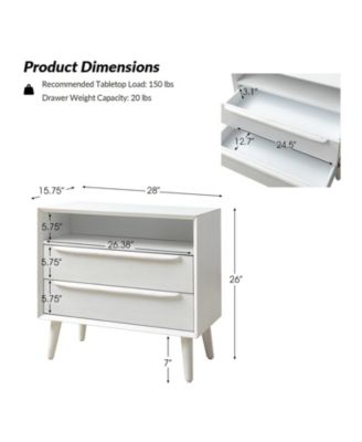 Kay Mid-century Modern 2 - Drawer End Table with  Built-In Outlets