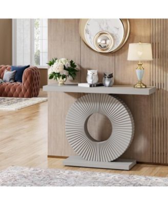 Modern Console Table with Geometric Base, 40" Wood Entryway Table Sofa Table Narrow Long, Contemporary Accent Table for Living Room, Entryway, Hallway