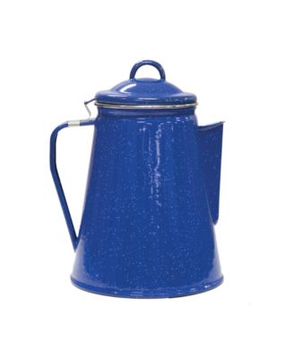 Enamel Percolator Coffee Pot & 4 Mug Set - Blue