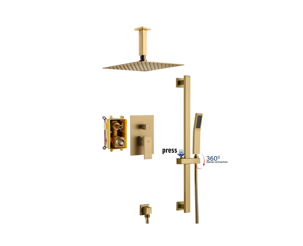 10" Ceiling Mount Dual Shower Heads Shower System With Shower Hand - Brushed gold