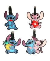Disney Lilo and Stitch Luggage Tag Stitch Angel Pvc Travel Tags Gifts - Set of 4 - Pink, blue