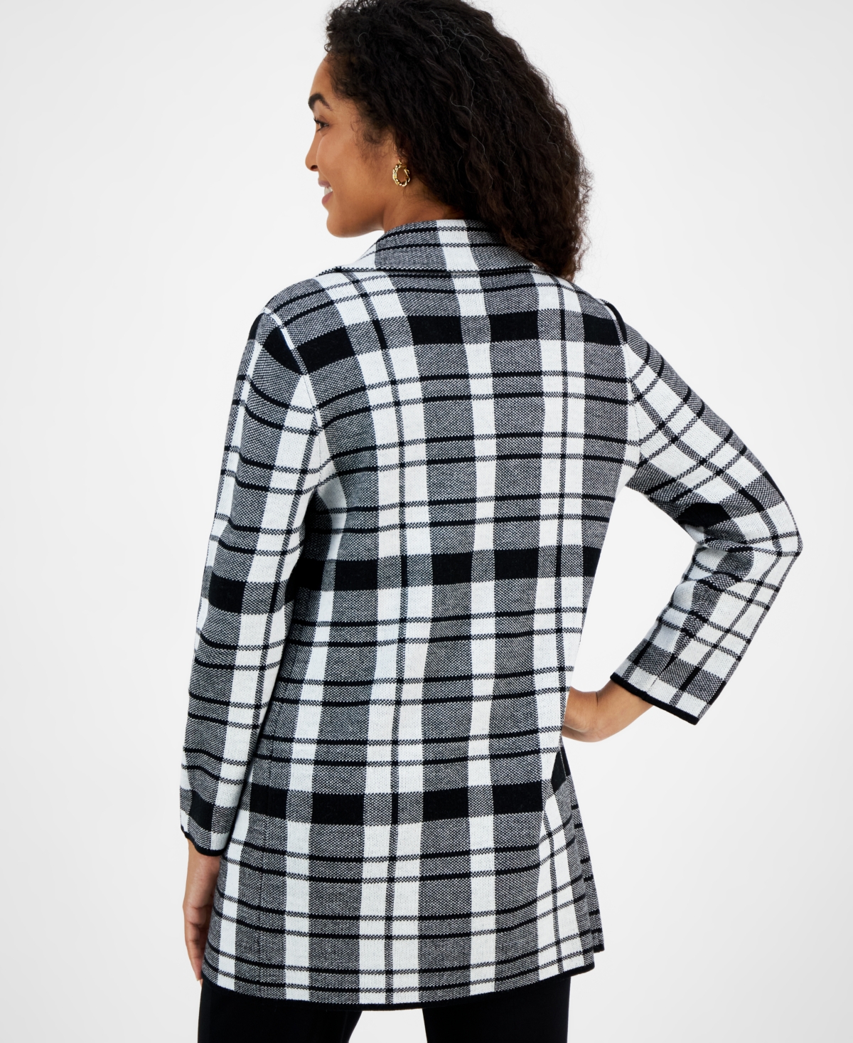 Kasper Women's Plaid Faux-Button Cardigan -Black