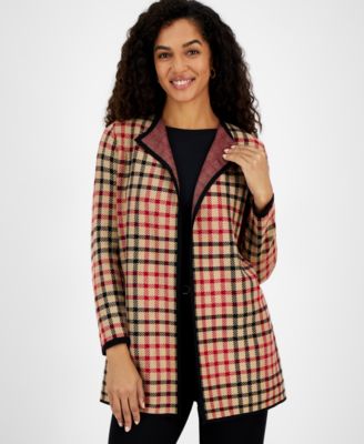 Kasper - Women's Plaid Open-Front Cardigan