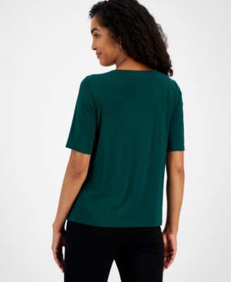 Women's Pleat Neck Knit Top, Regular & Petite