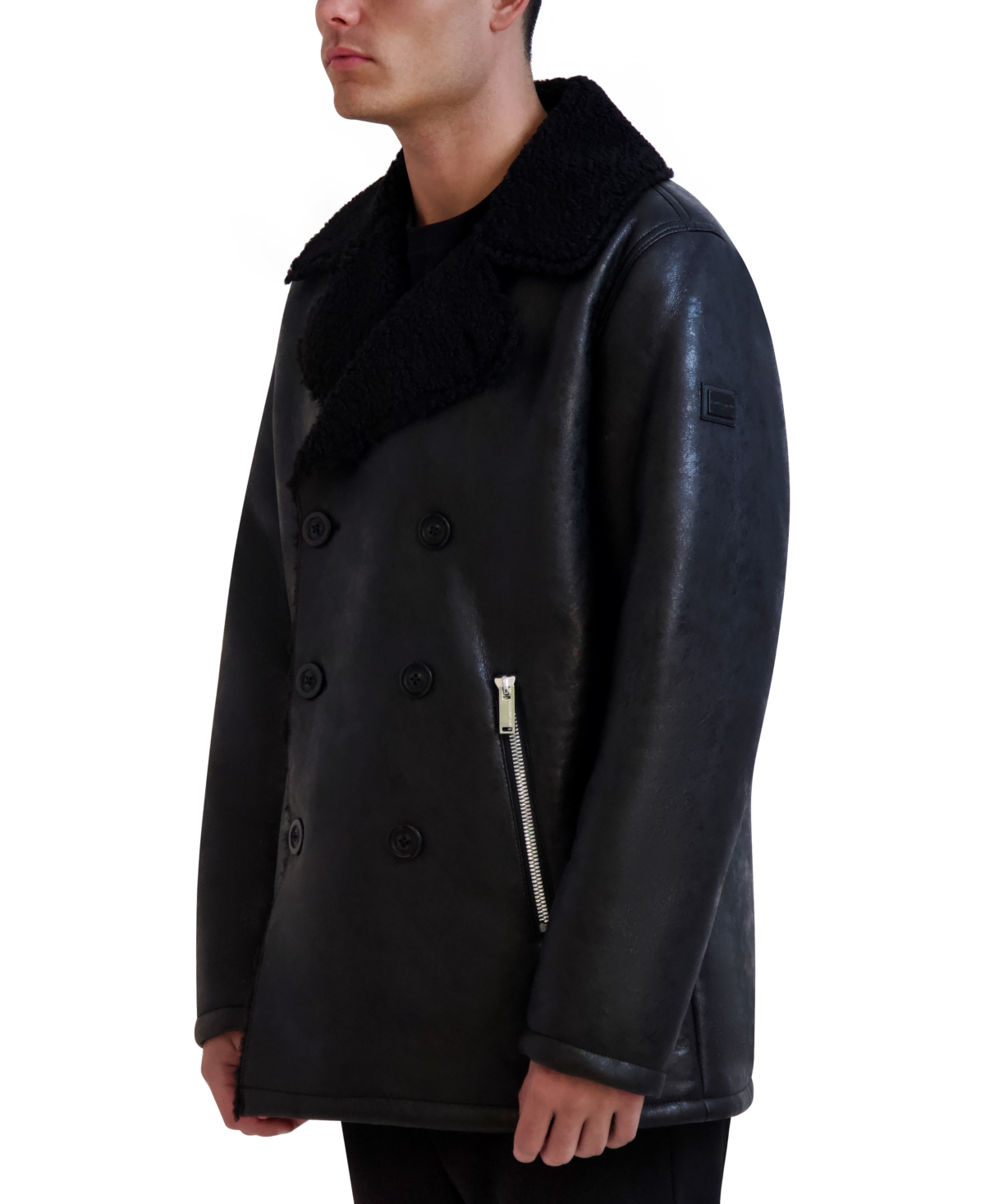 Karl Lagerfeld Men's Faux-shearling Double-breasted Car Coat In Black