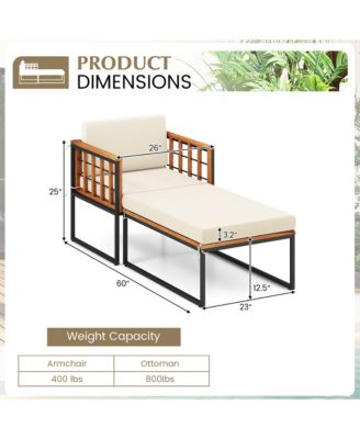 2PCS Outdoor Chaise Lounge Chair Acacia Wood Heavy Duty 1200 lbs Weight Capacity