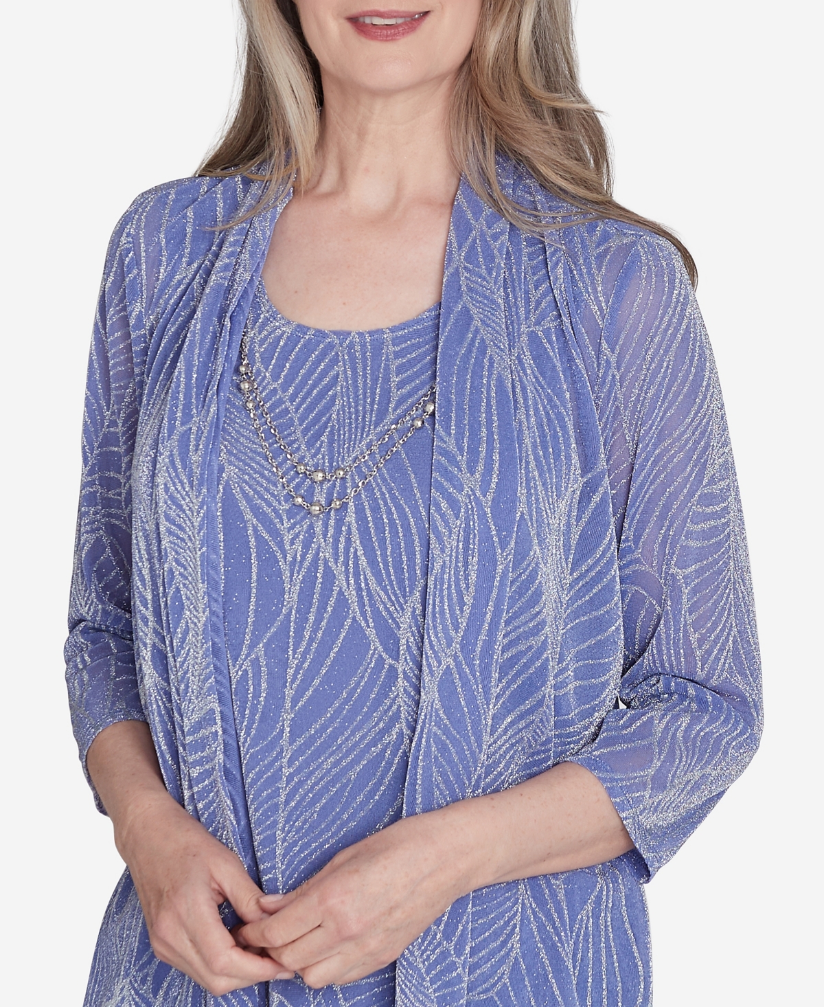 Alfred Dunner Women's Worth Avenue Shimmer Leaf Two in One with Detachable Necklace