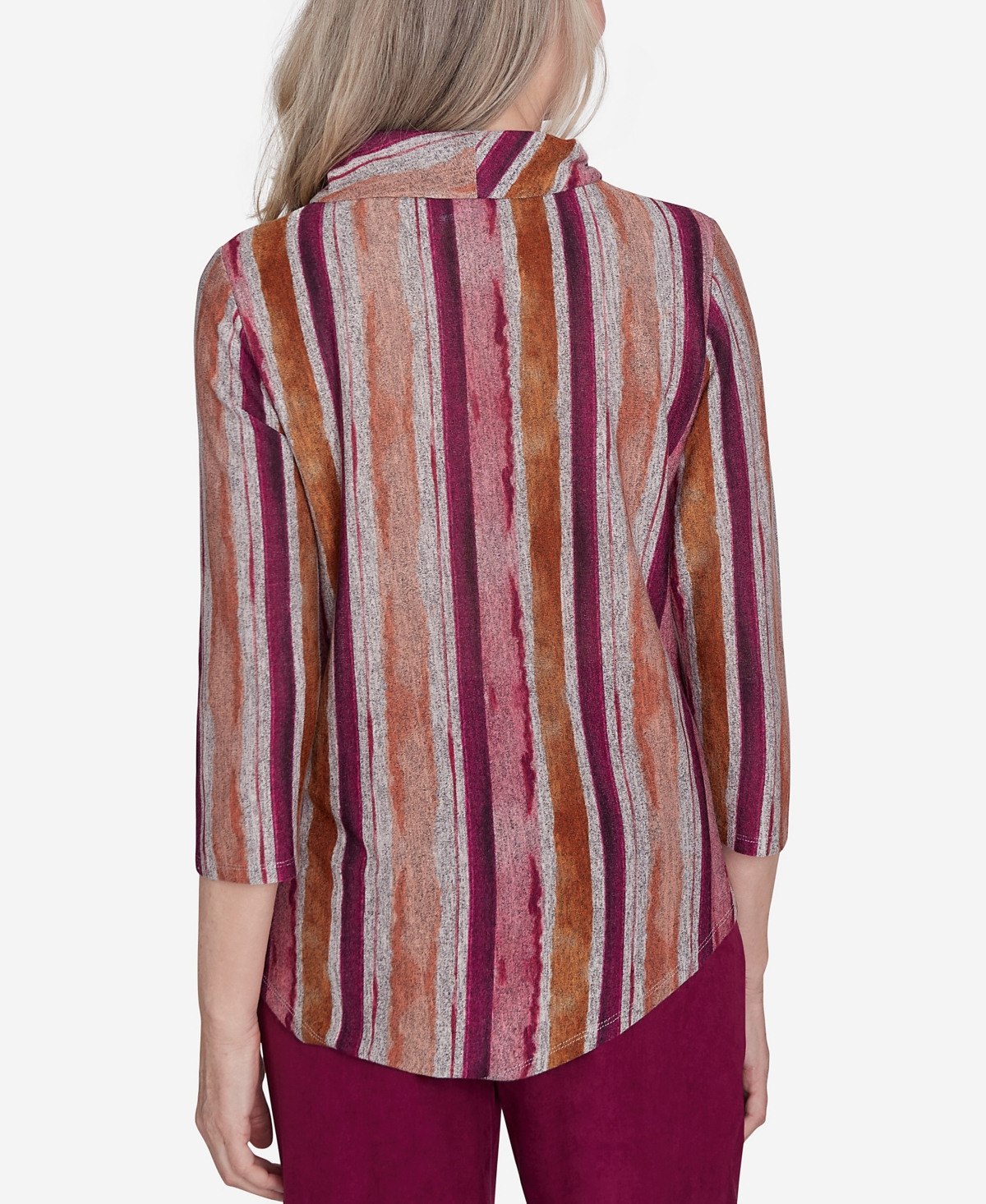 Alfred Dunner Plus Size Wine Country Spliced Stripe With A Detachable Necklace In Multi Red