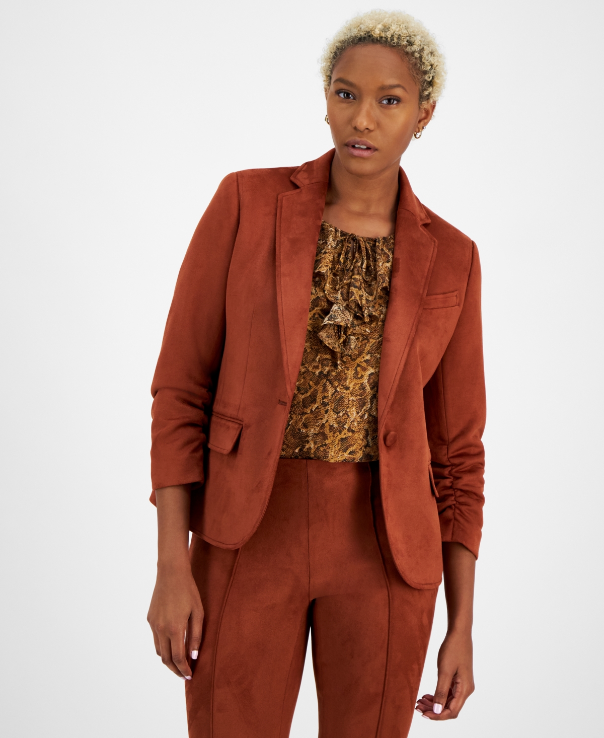 Bar Iii Women's Scuba Faux Suede One-Button Blazer, Created for Macy's