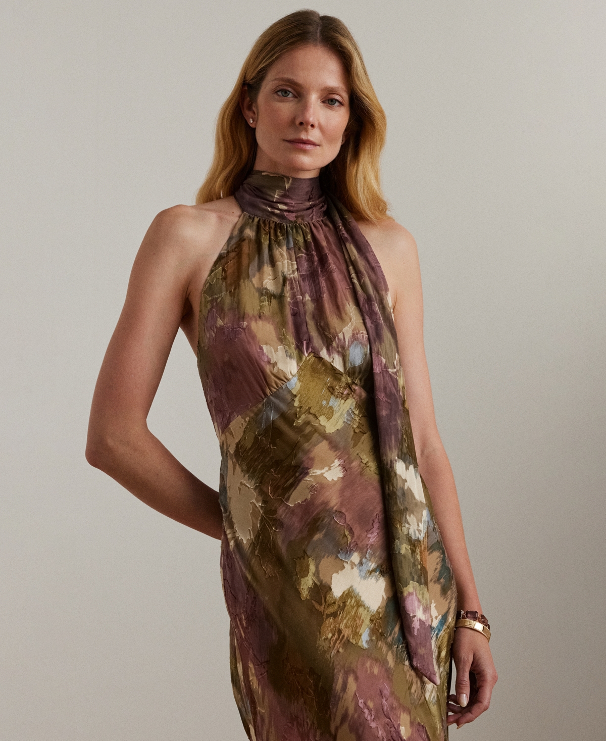 Lauren Ralph Lauren Women's Floral Satin Halter Gown