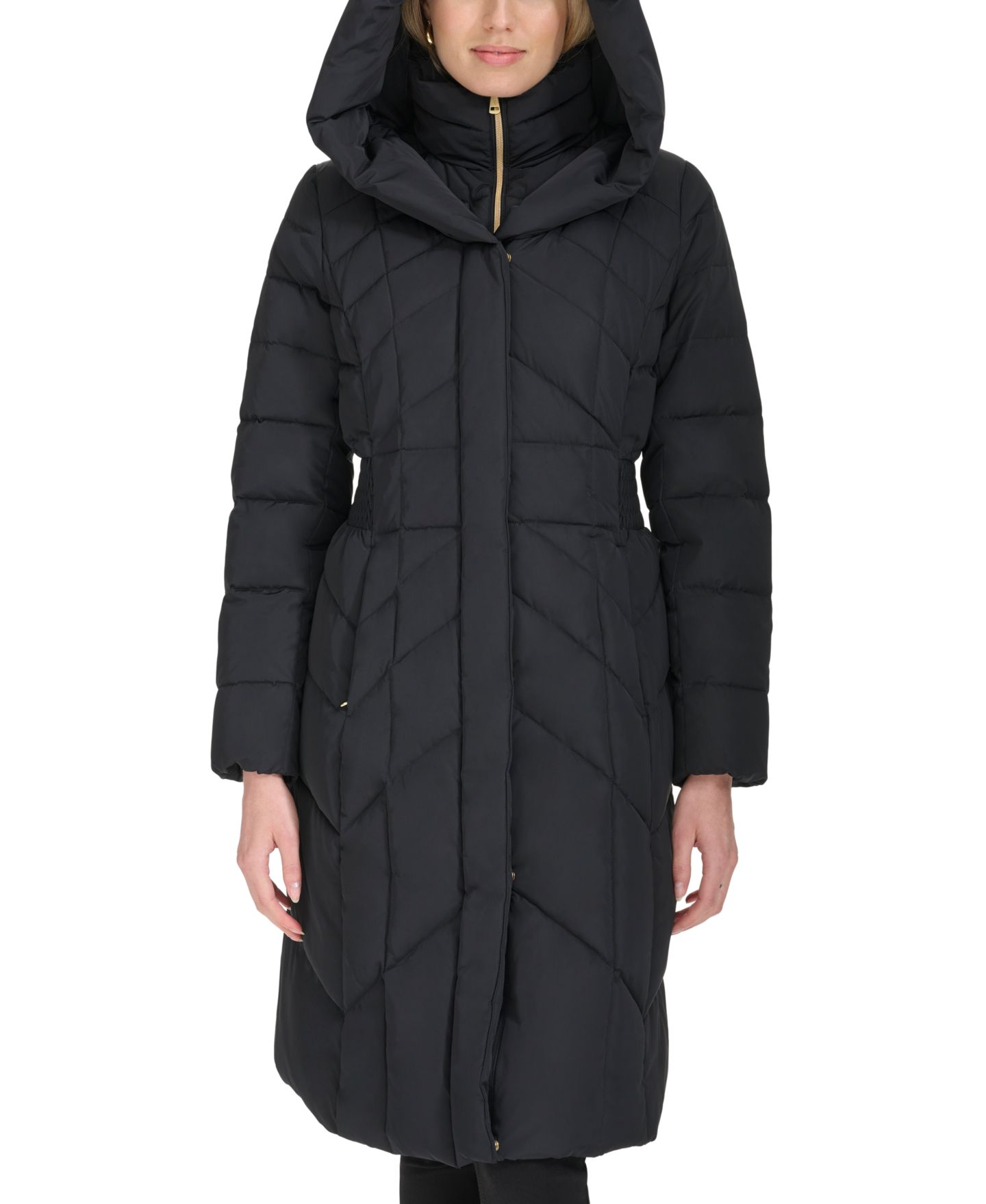Женская куртка Cole Haan Bibbed Hooded Puffer, цвет: Чёрный — фото 6