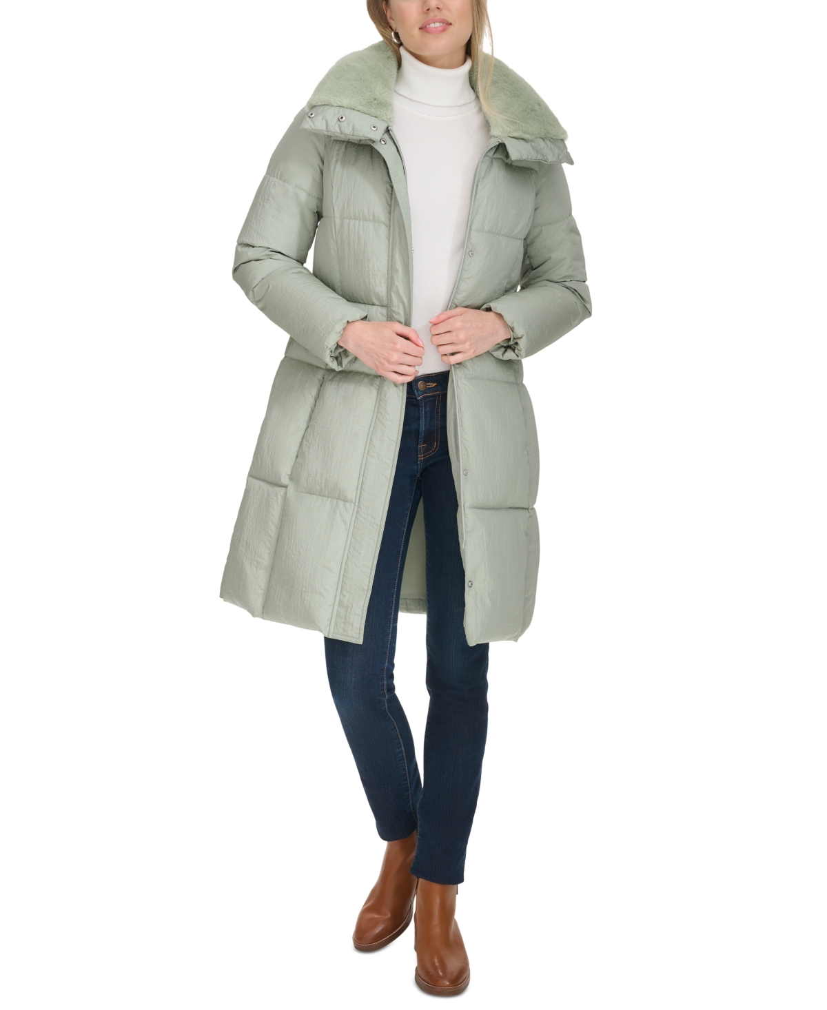 Cole Haan Women's Shine Faux-Fur-Collar Hooded Puffer Coat