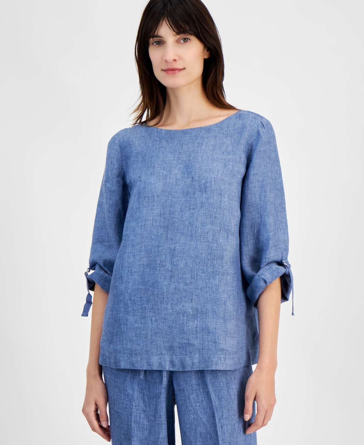 Women's 100% Linen D-Ring Top, Created for Macy's - Combo Blue Ocean