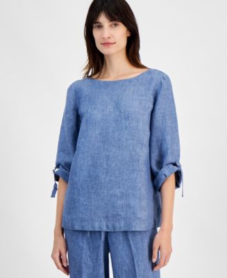 売れ筋商品|||チャータークラブ カットソー トップス レディース Women's  100% Linen D-Ring Top, Created for Macy's Bright White Charter Club Women's 100% Linen D-Ring Top, Created for