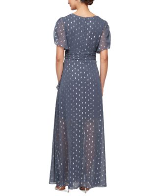 Women's Foil-Print V-Neck Ruffle-Trim A-Line Dress