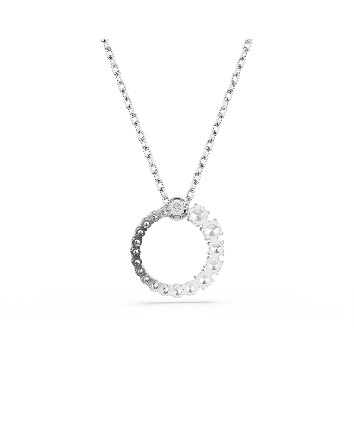 Swarovski Matrix Pendant, Crystal Pearl, Round Cut, White, Rhodium Plated Necklace In Silver