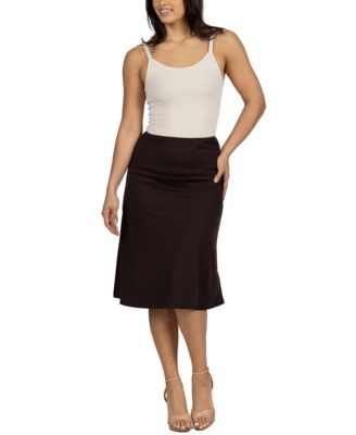 A Line Elastic Waist Knee Length Skirt