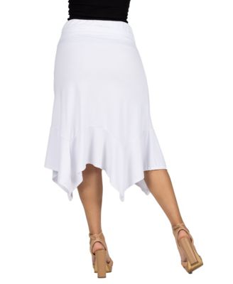 Solid Color Knee Length Elastic Waist Handkerchief Skirt