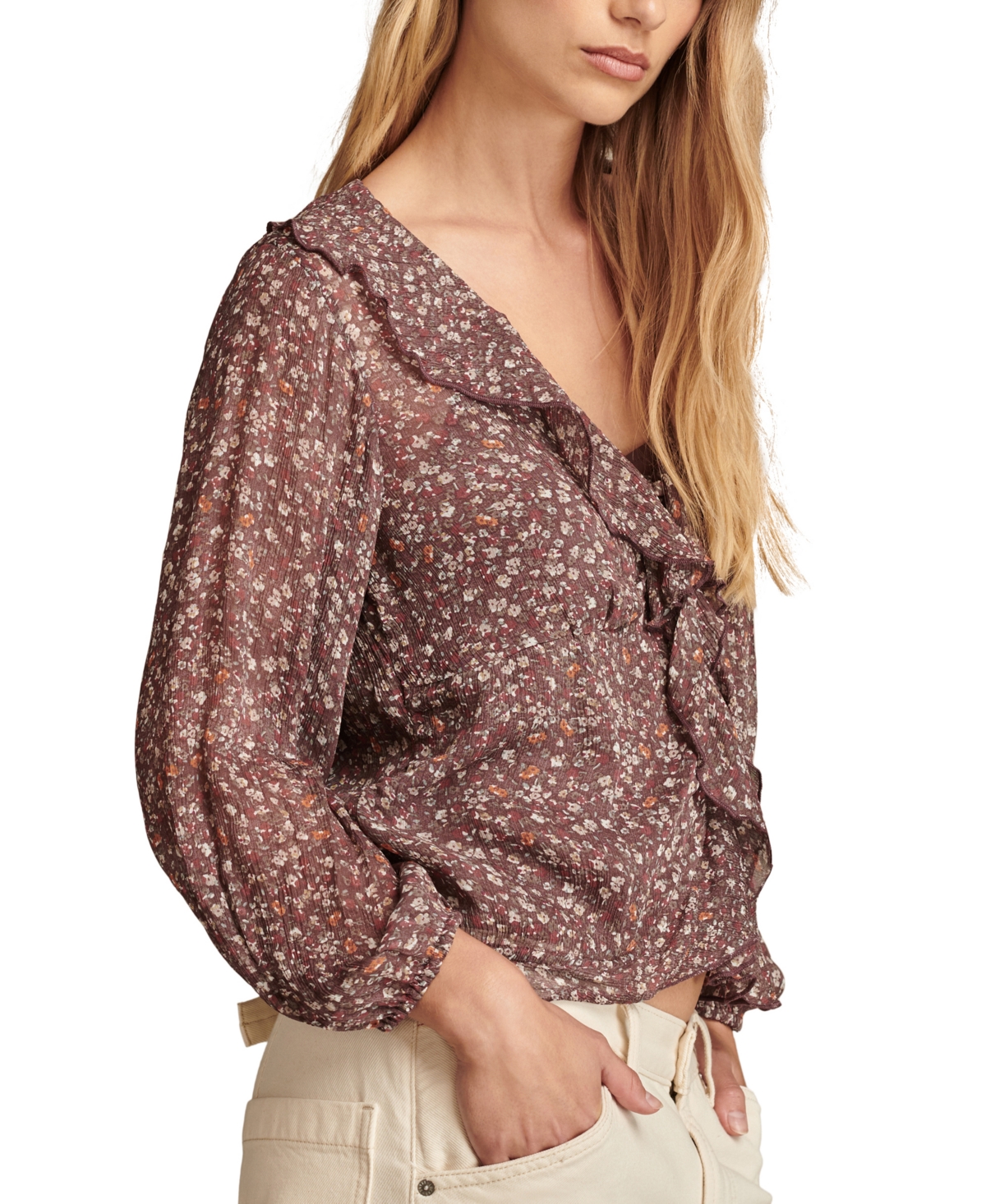Lucky Brand Women's Ruffled Button-Front Long-Sleeve Top