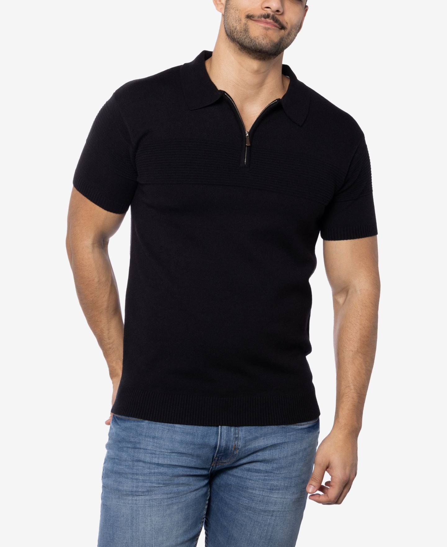 Мужской свитер SPRING + MERCER Ottoman Texture Short Sleeves Polo Sweater, цвет: Чёрный — фото 3