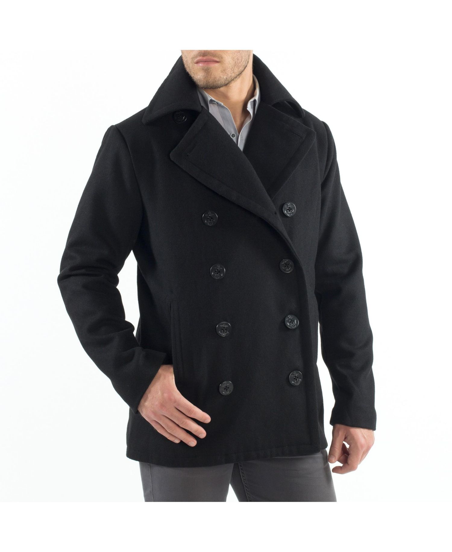 Mason Mens Wool Blend Pea Coat Jacket Double Breasted Dress Coat