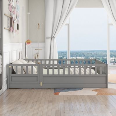 Montessori Wooden Floor Bed with Security Barrier