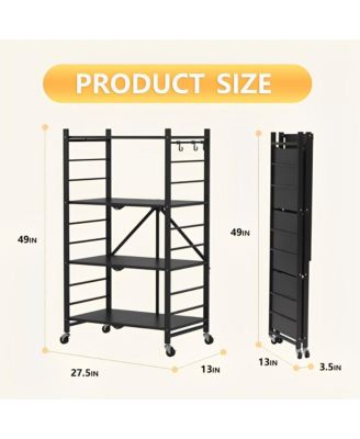 4-Tier Foldable Storage Shelves, Metal Shelving Units, Storage Rack, Black
